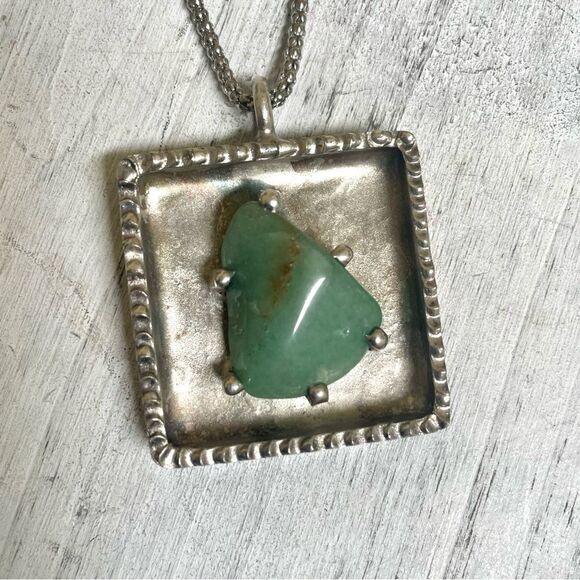 Jorgen Jensen pewter square pendant with green agate stone - Picture 7 of 12